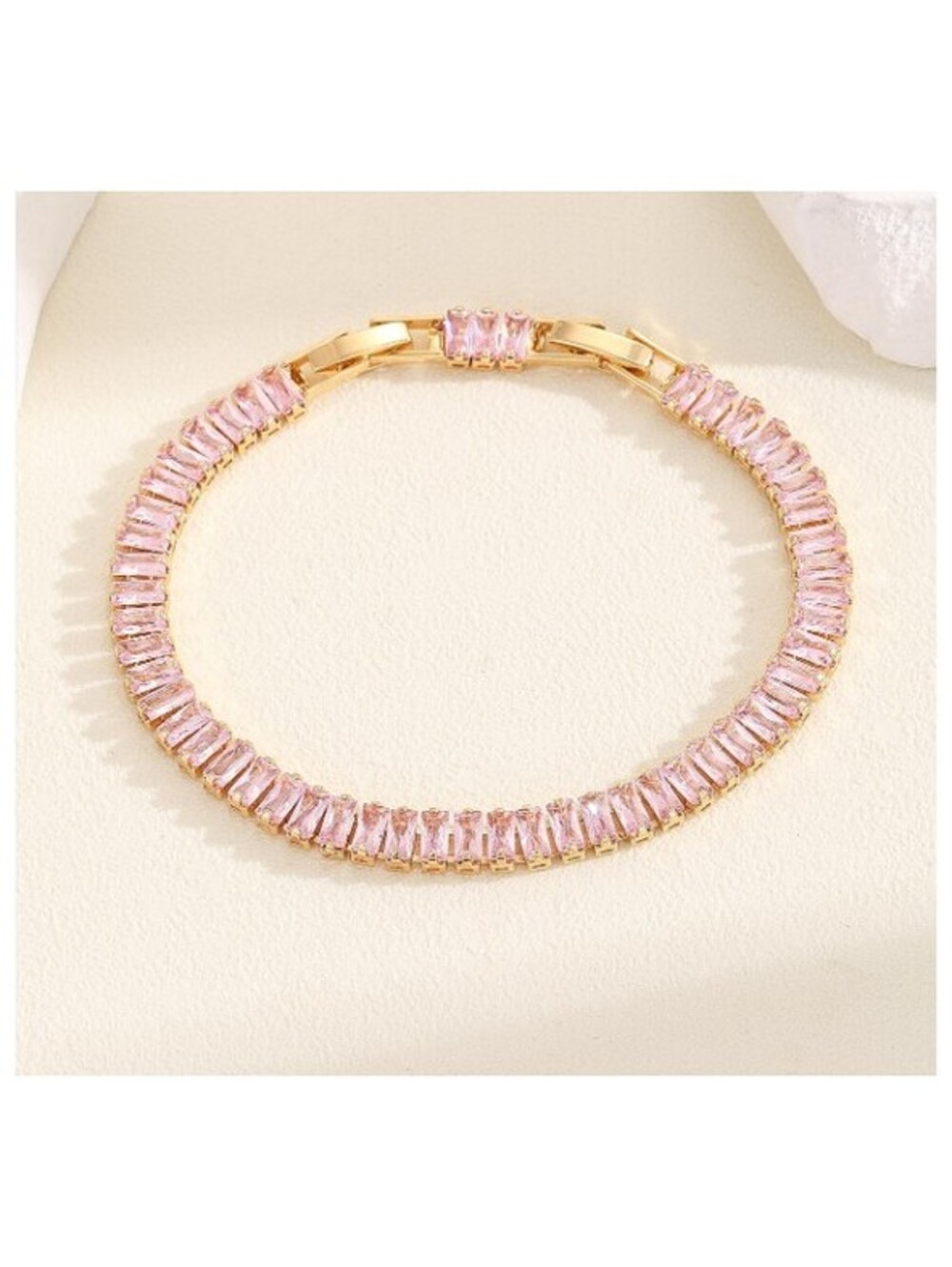Pink baguette tennis - Bracelet - Gold - CZs - 7-8.5"